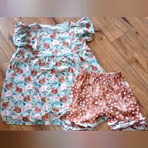 Floral and Animal Print Dress with Shorts Set